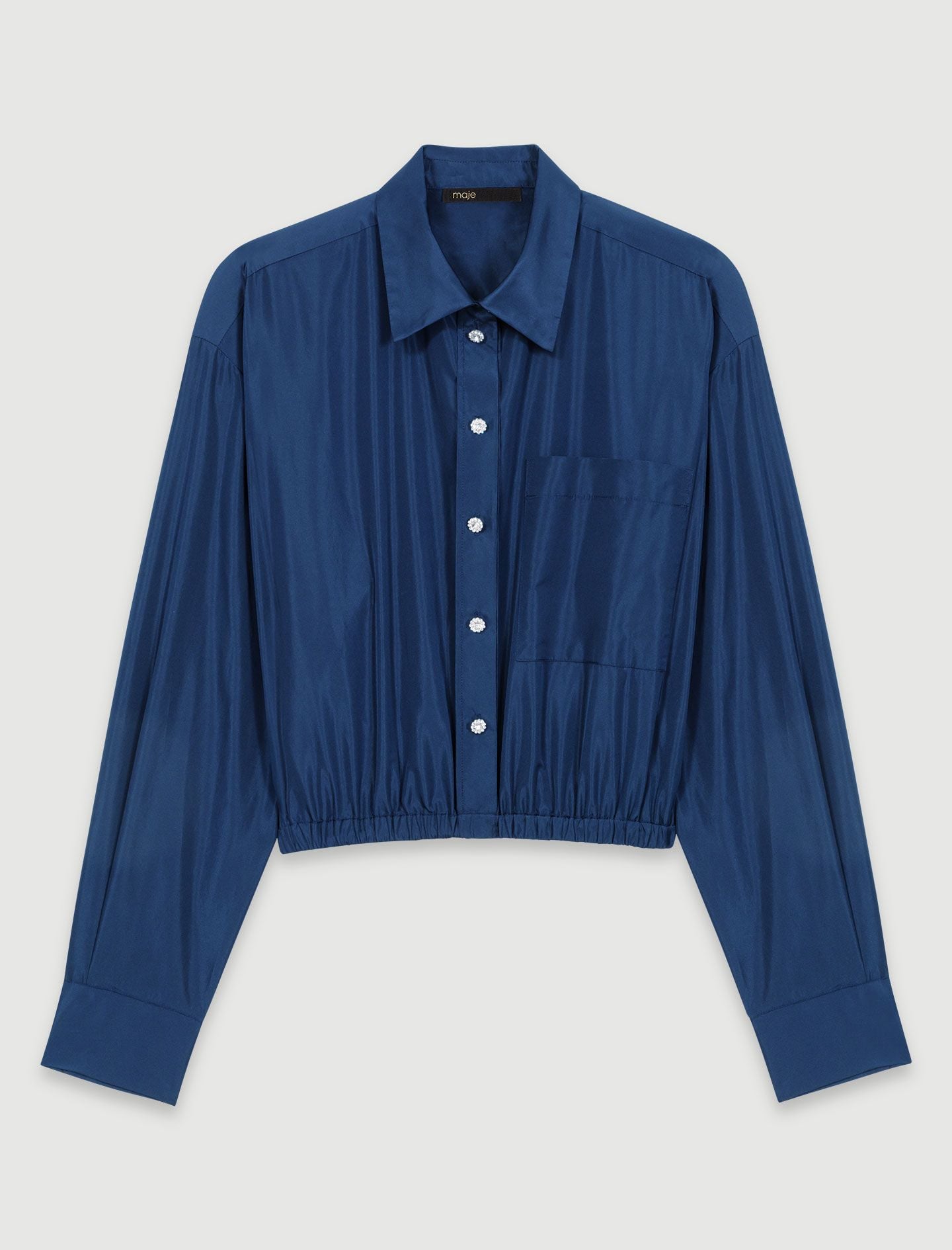 Áo sơ mi satin dáng crop chun eo